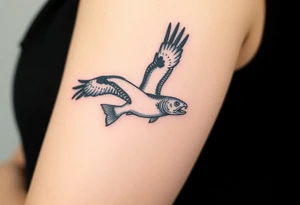 Osprey in flight with a trout grasped between its talons tattoo idea