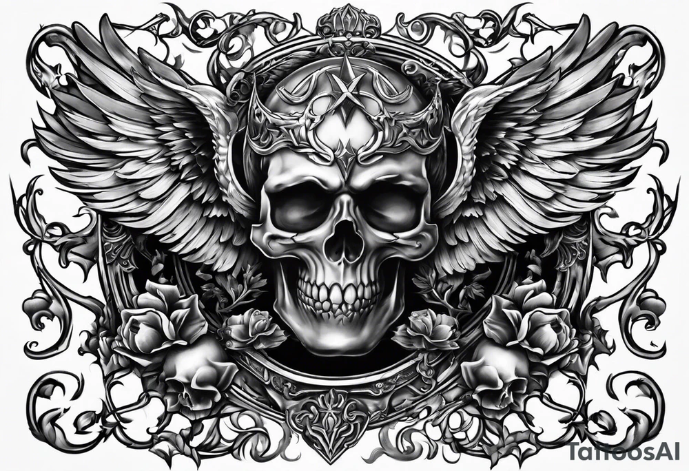Good vs evil chest piece. baby angel and devils tattoo idea