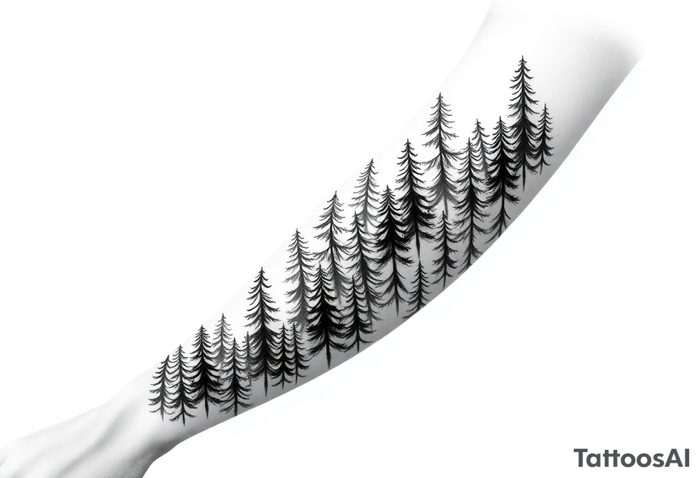 Coniferous forest tattoo sleeve black and gray tattoo idea Coniferous forest tattoo sleeve black and gray tattoo idea
