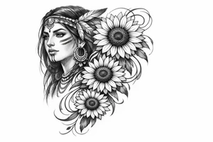 Indian Tribal with 3 cascading sunflowers tattoo idea