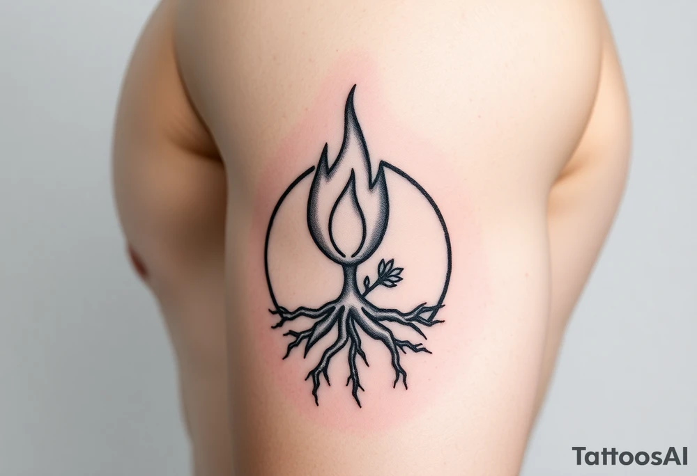 flame in a roots circle, with little sprout tattoo idea
