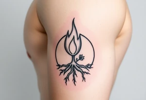 flame in a roots circle, with little sprout tattoo idea