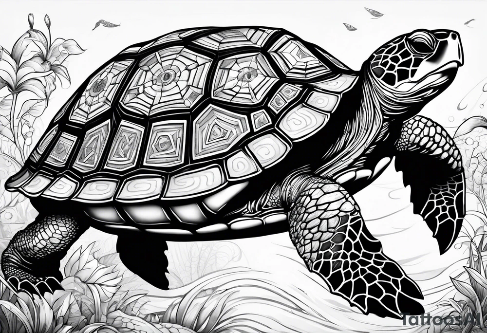 Turtle with compass tattoo idea