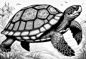 Turtle with compass tattoo idea