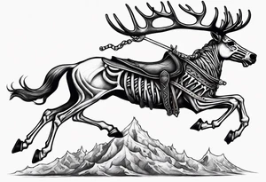 front view of Death riding on a reindeer skeleton tattoo idea