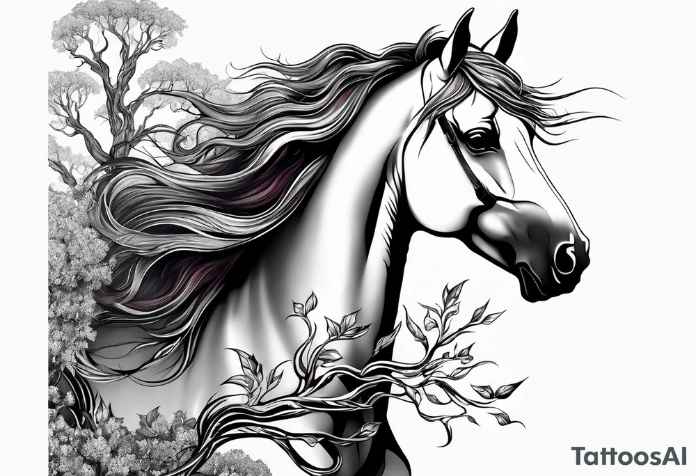 Realistic Horse and Yggdrasil tree tattoo idea