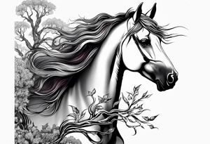 Realistic Horse and Yggdrasil tree tattoo idea
