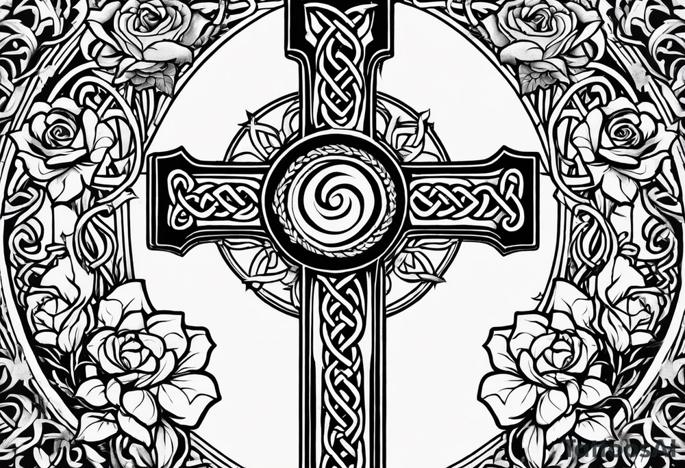 Celtic cross impaled by a rose tattoo idea