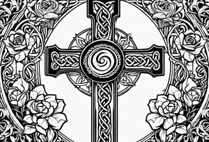 Celtic cross impaled by a rose tattoo idea