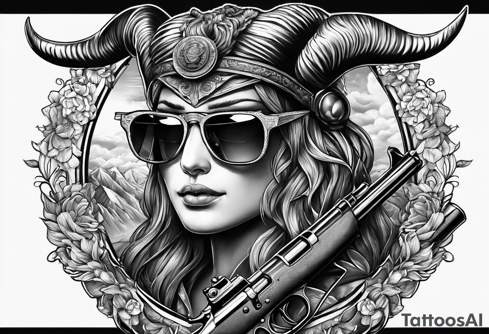 capricorn with sunglasses and shotgun tattoo idea