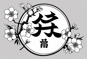 Kanji letter for shadow inside half circle with cherry blossoms tattoo idea