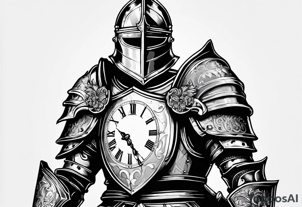 knight in heavy armor full body with clock tattoo idea