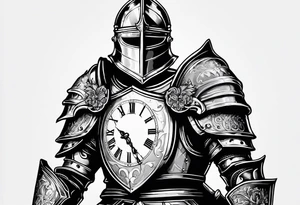 knight in heavy armor full body with clock tattoo idea