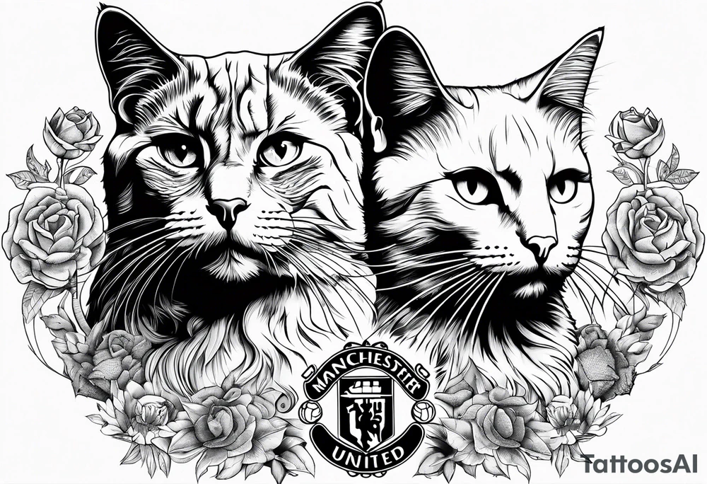 manchester united, two cats, god, EDM. all that combined into one art tattoo idea