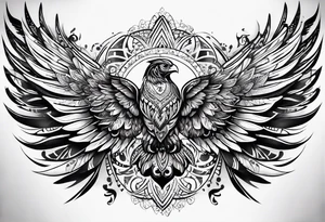 wings sleeve with filigree and african tribal patterns tattoo idea
