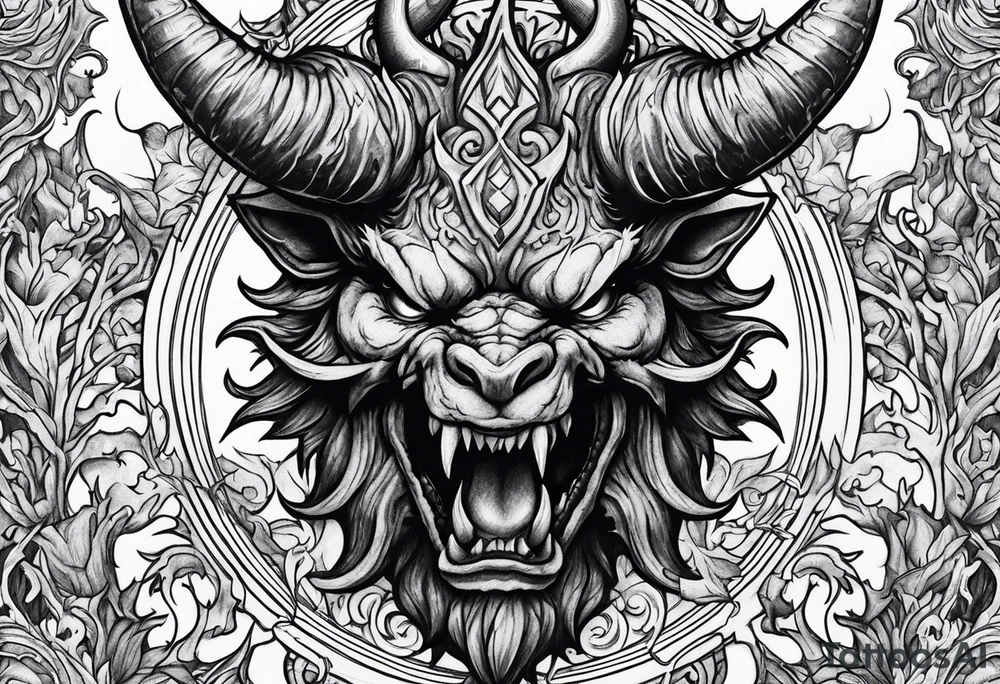 Horned Devil fighting tattoo idea
