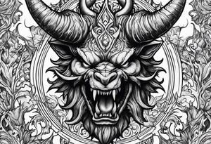 Horned Devil fighting tattoo idea