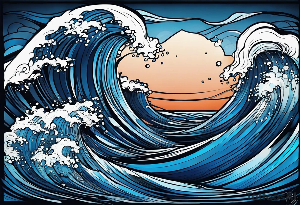 Design turning in to waves, struggling to escape, black with blue accent, struggle, perserverance, under water tattoo idea