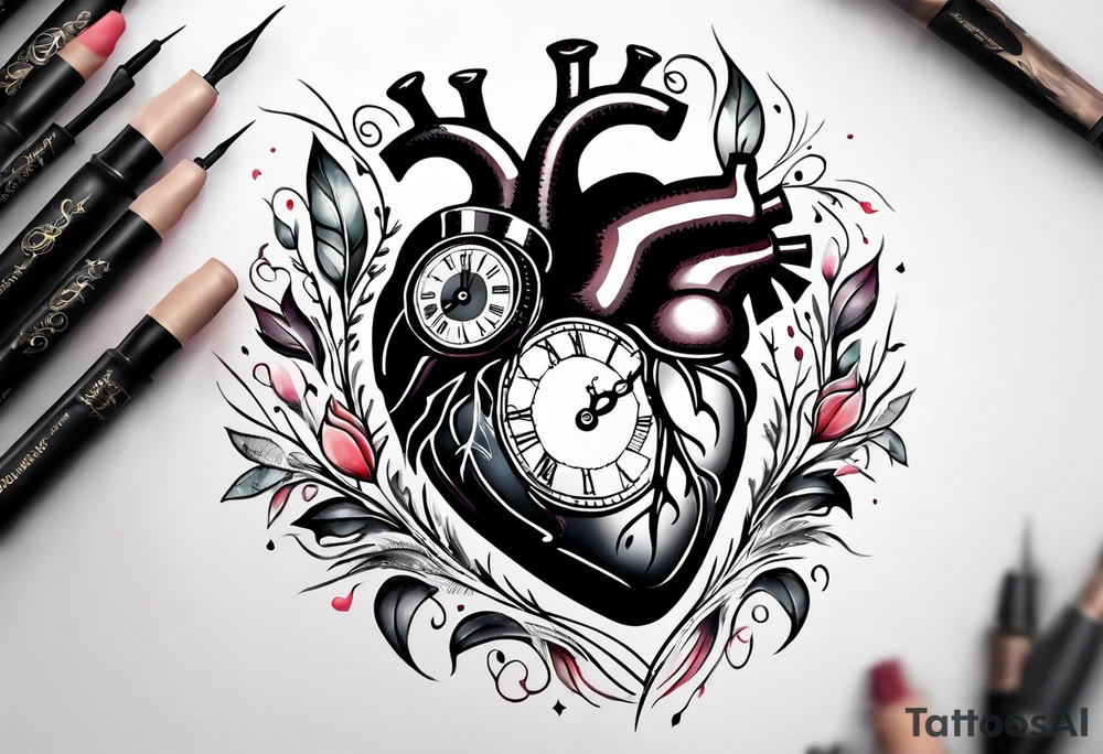 Heart with clock hands on 8 and 5 tattoo idea