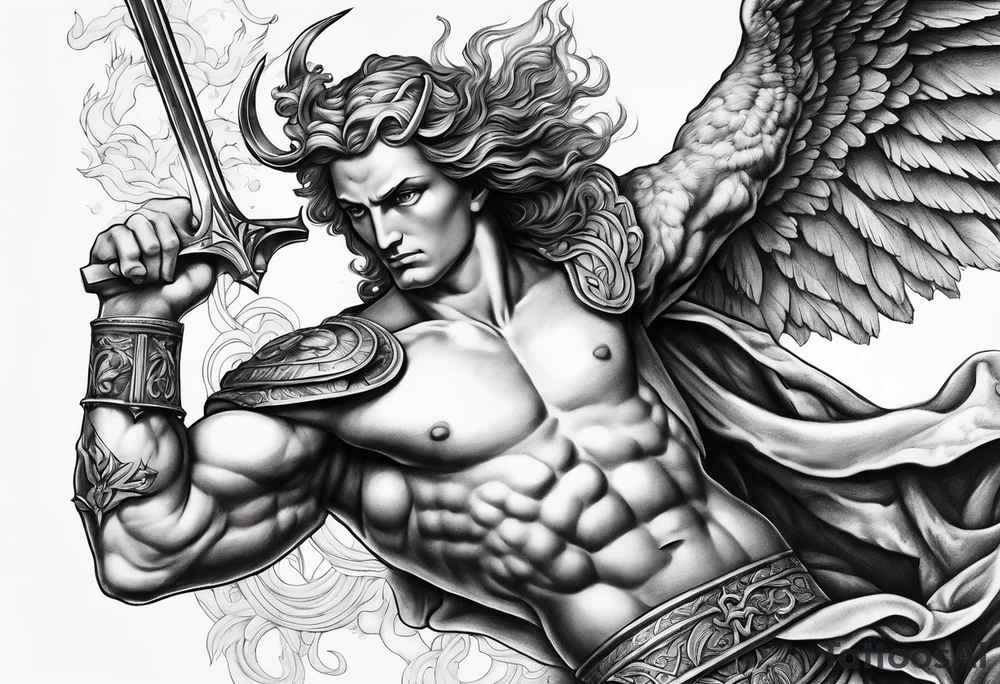 Arm sleeve of St Michael fighting the devil tattoo idea