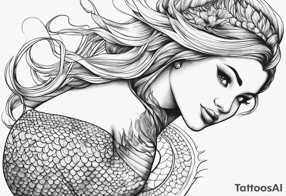 Draw a mermaid body with nice long fish tail with a shell bra tattoo idea Draw a mermaid body with nice long fish tail with a shell bra tattoo idea