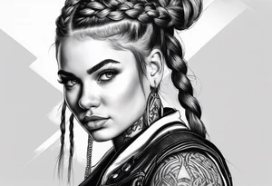 Bikergirl with durch braids tattoo idea