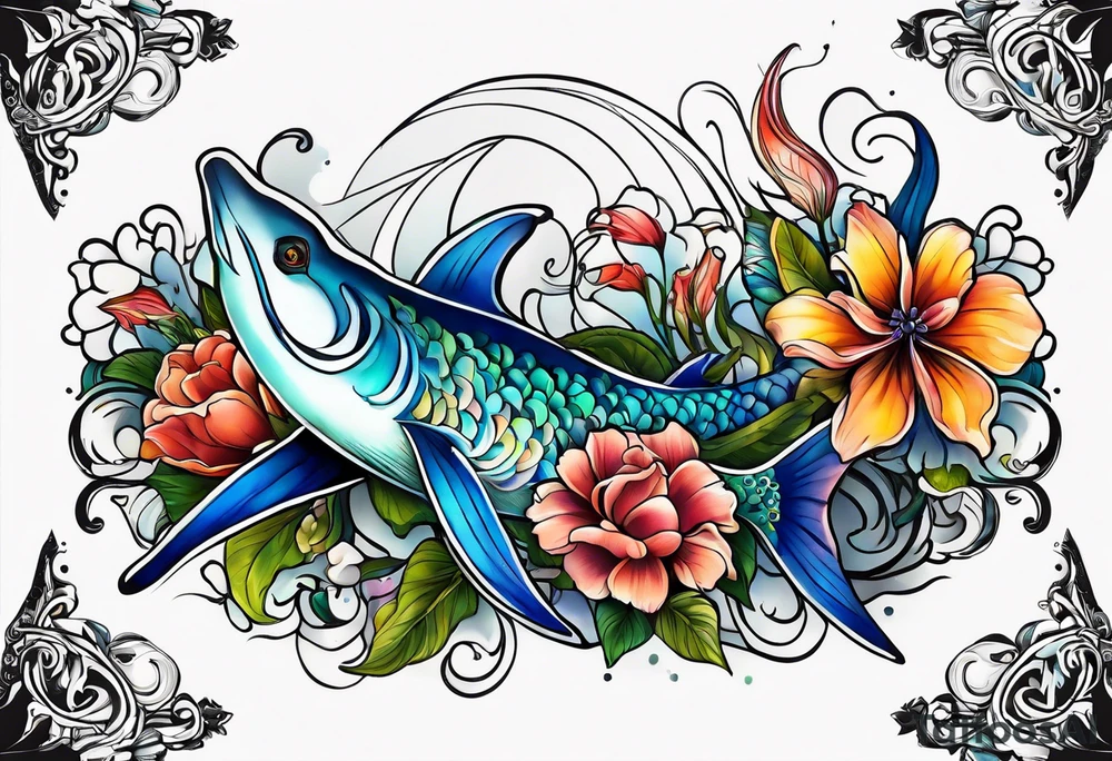 sea, flower tattoo idea