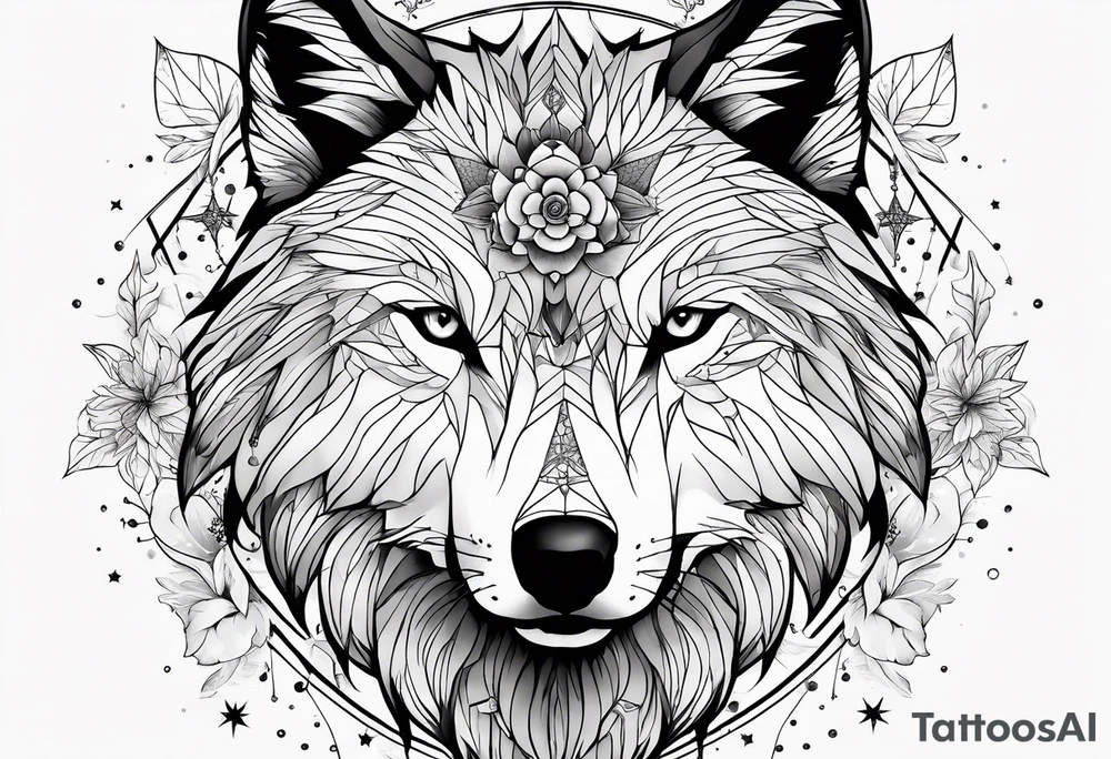 Constellation, animal wolf snow , géométric , flower tattoo idea