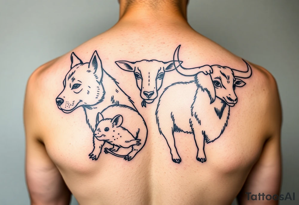 dog, rat, goat, and ox Japanese style tattoo idea