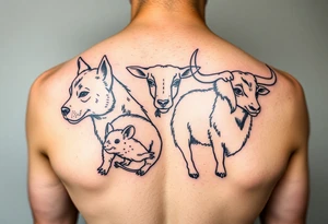 dog, rat, goat, and ox Japanese style tattoo idea