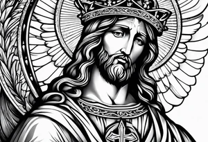 Black and white Jesus cross and angels tattoo idea