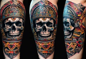 Knee tattoo with skulls and mayan symbols tattoo idea