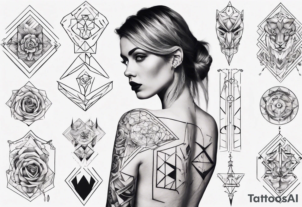 shoulder to elbow tattoo, with beautiful women and geometric tattoo idea