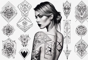 shoulder to elbow tattoo, with beautiful women and geometric tattoo idea