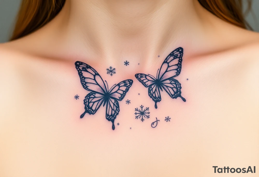 Flying butterflies with snowflakes tattoo idea