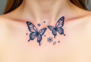 Flying butterflies with snowflakes tattoo idea