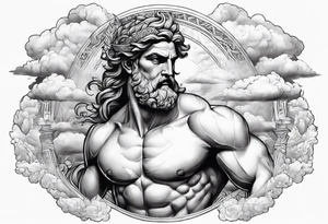 A full-length Greek god in the clouds tattoo idea