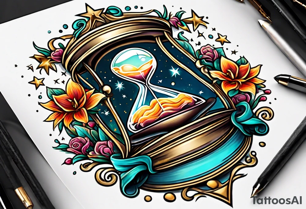 Star and moon hourglass tattoo idea