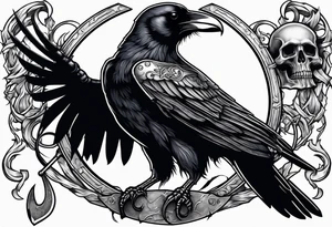 Raven holding skull in claw,and scythe in the shape of anchor tattoo idea