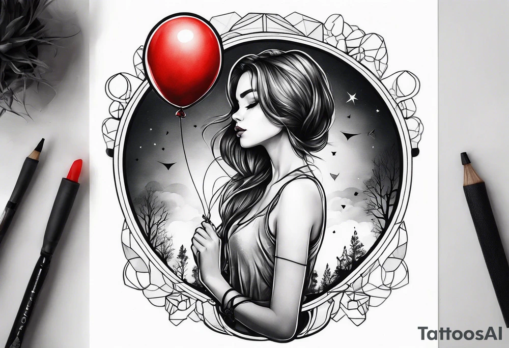 girl with the red balloon tattoo idea