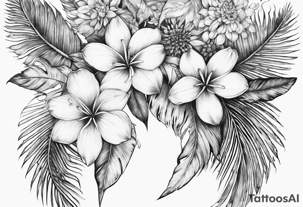 wing, flower, palm, sea tattoo idea
