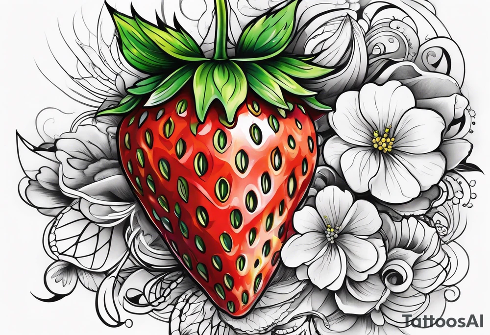 Single Strawberry new school tattoo idea