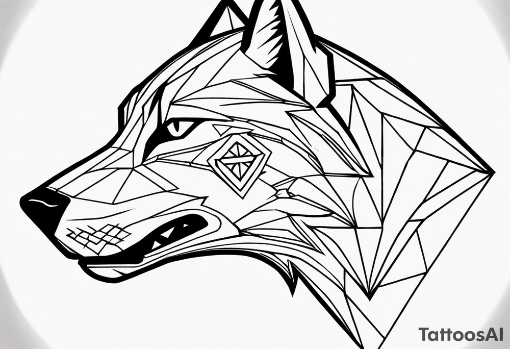 Legend of zelda link wolf in side profile muzzle facing th ebottom 
, in the center of his forhead is a diamond shape with a dot in the middle done in the style of black line work.  His mouth should be open snarling tattoo idea