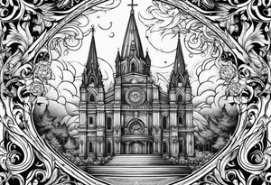cathedral on fire boarder tattoo idea
