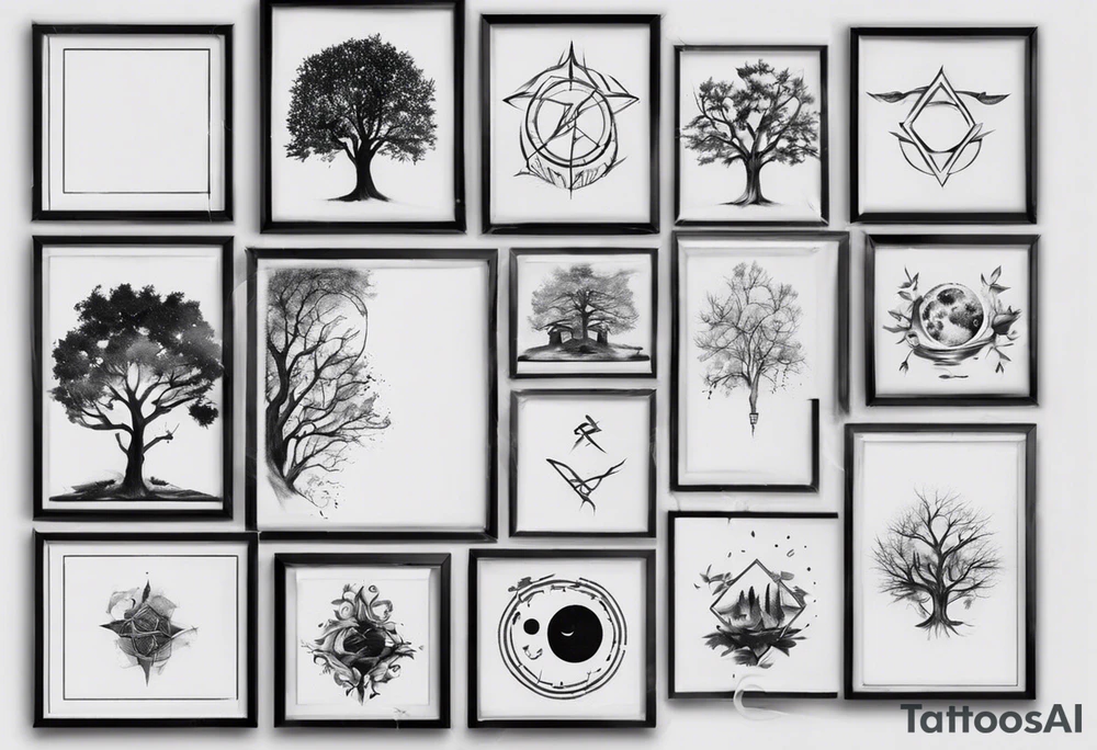 POV under a tree square framed minimalistic tattoo idea