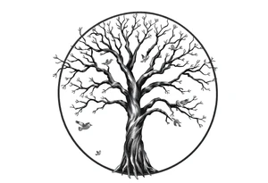 Tree of life in a broken circle with birds flying out tattoo idea