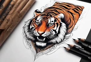 Memorial piece including a tiger on forearm. Very minimalist design. tattoo idea