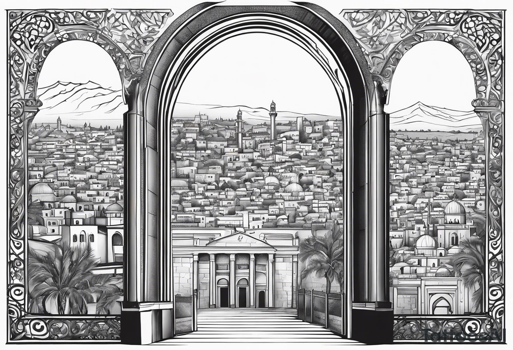 israel city vector gate 
swirl  vignette tattoo idea