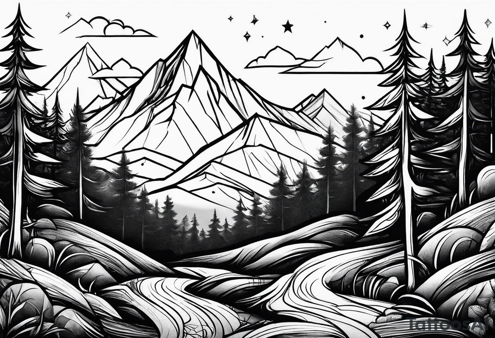 small mountain and trees tattoo idea