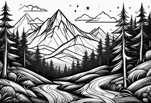 small mountain and trees tattoo idea